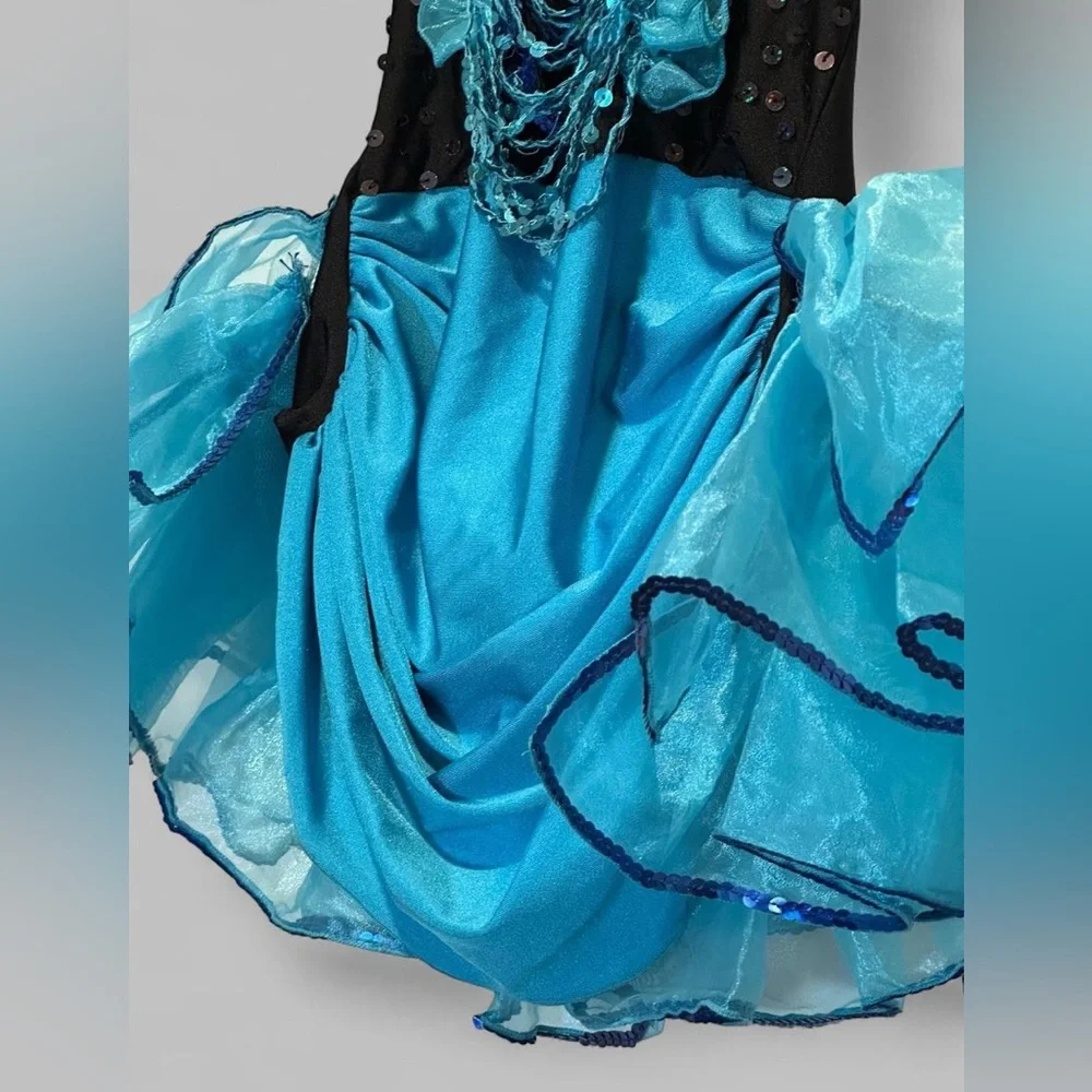 Blue Black Sequin Tulle Dance Costume Large Child